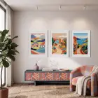 Renklerin Coğrafyası 3lü Beyaz Çerçeveli Tablo Seti Salon Duvar Tablo Poster Tablo