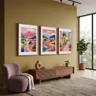 Renkli Akdeniz Yolculuğu 3lü Ahşap Çerçeveli Tablo Seti Poster Tablo Duvar Tablo Ev Dekorasyonu
