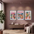 Renkli Akdeniz Yolculuğu 3lü Siyah Çerçeveli Tablo Seti Poster Tablo Resim Çerçevesi Dekoratif Obje