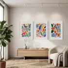 Renkli Çiçekli Kuş Bahçesi 3lü Beyaz Çerçeveli Tablo Seti Bohem Tablo Tablo Çerçeve Duvar Dekoru Ev