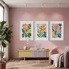 Modern Canlı Botanik Üçlü 3lü Beyaz Çerçeveli Tablo Seti Bohem Tablo Resim Çerçevesi Tablo Salon