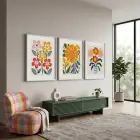 Neşeli Modern Çiçekler 3lü Beyaz Çerçeveli Tablo Seti Bohem Tablo Resim Çerçevesi Tablo Salon