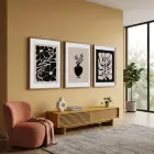 Siyah Bej Organik Formlar 3lü Ahşap Çerçeveli Tablo Seti Salon Duvar Tablo Poster Tablo