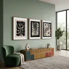 Siyah Bej Soyut Botanik 3lü Ahşap Çerçeveli Tablo Seti Bohem Tablo Resim Çerçevesi Tablo Salon