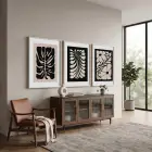 Siyah Bej Soyut Botanik 3lü Beyaz Çerçeveli Tablo Seti Bohem Tablo Tablo Çerçeve Salon Duvar Tablo