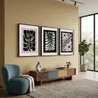 Siyah Bej Soyut Botanik 3lü Siyah Çerçeveli Tablo Seti Bohem Tablo Poster Tablo Resim Çerçevesi