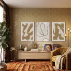 Toprak Tonları Soyut Sanat 3lü Ahşap Çerçeveli Tablo Seti Resim Çerçevesi Tablo Salon Aksesuarları
