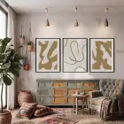 Toprak Tonları Soyut Sanat 3lü Siyah Çerçeveli Tablo Seti Tablo Çerçeve Duvar Dekoru Ev Dekorasyonu