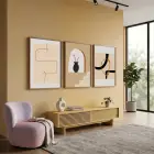 Bej Toprak Modern Soyut Seti 3lü Ahşap Çerçeveli Tablo Seti Salon Duvar Tablo Poster Tablo