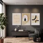 Bej Toprak Modern Soyut Seti 3lü Beyaz Çerçeveli Tablo Seti Duvar Tablo Oda Dekorasyonu Dekoratif