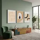 Bej Toprak Modern Soyut Seti 3lü Beyaz Çerçeveli Tablo Seti Duvar Tablo Oda Dekorasyonu Dekoratif