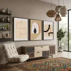 Bej Toprak Modern Soyut Seti 3lü Siyah Çerçeveli Tablo Seti Tablo Çerçeve Salon Duvar Tablo Dekor