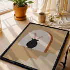Bej Toprak Modern Soyut Seti 3lü Siyah Çerçeveli Tablo Seti Tablo Çerçeve Salon Duvar Tablo Dekor