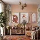 Bohem Terracotta Figürler 3lü Ahşap Çerçeveli Tablo Seti Bohem Tablo Poster Tablo Resim Çerçevesi