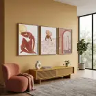 Bohem Terracotta Figürler 3lü Ahşap Çerçeveli Tablo Seti Bohem Tablo Poster Tablo Resim Çerçevesi