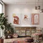 Bohem Terracotta Figürler 3lü Beyaz Çerçeveli Tablo Seti Bohem Tablo Tablo Çerçeve Salon Duvar