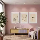 Akışkan Soyut Çizgiler Üçlü 3lü Beyaz Çerçeveli Tablo Seti Duvar Tablo Oda Dekorasyonu Dekoratif