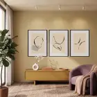 Akışkan Soyut Çizgiler Üçlü 3lü Siyah Çerçeveli Tablo Seti Salon Duvar Tablo Poster Tablo