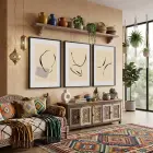 Akışkan Soyut Çizgiler Üçlü 3lü Siyah Çerçeveli Tablo Seti Salon Duvar Tablo Poster Tablo