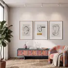 Soyut Organik Hatlar Üçlü Tablo 3lü Ahşap Çerçeveli Tablo Seti Poster Tablo Resim Çerçevesi
