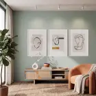 Soyut Organik Hatlar Üçlü Tablo 3lü Beyaz Çerçeveli Tablo Seti Duvar Tablo Oda Dekorasyonu Salon