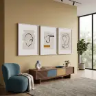 Soyut Organik Hatlar Üçlü Tablo 3lü Beyaz Çerçeveli Tablo Seti Duvar Tablo Oda Dekorasyonu Salon