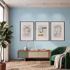 Soyut Organik Hatlar Üçlü Tablo 3lü Siyah Çerçeveli Tablo Seti Duvar Tablo Oda Dekorasyonu Salon