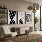 Minimalist Siyah Beyaz Formlar 3lü Ahşap Çerçeveli Tablo Seti Duvar Tablo Oda Dekorasyonu Dekoratif