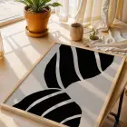 Minimalist Siyah Beyaz Formlar 3lü Ahşap Çerçeveli Tablo Seti Duvar Tablo Oda Dekorasyonu Dekoratif