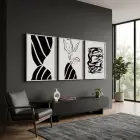 Minimalist Siyah Beyaz Formlar 3lü Beyaz Çerçeveli Tablo Seti Duvar Tablo Oda Dekorasyonu Dekoratif