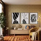 Minimalist Siyah Beyaz Formlar 3lü Siyah Çerçeveli Tablo Seti Tablo Çerçeve Salon Duvar Tablo Dekor