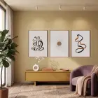 Toprak Tonları Soyut Çizgiler 3lü Ahşap Çerçeveli Tablo Seti Salon Duvar Tablo Poster Tablo