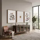 Toprak Tonları Soyut Çizgiler 3lü Ahşap Çerçeveli Tablo Seti Salon Duvar Tablo Poster Tablo