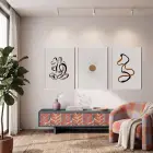 Toprak Tonları Soyut Çizgiler 3lü Beyaz Çerçeveli Tablo Seti Tablo Çerçeve Duvar Dekoru Ev