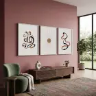 Toprak Tonları Soyut Çizgiler 3lü Beyaz Çerçeveli Tablo Seti Tablo Çerçeve Duvar Dekoru Ev