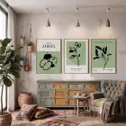 Minimalist Botanik Çizimler 3lü Ahşap Çerçeveli Tablo Seti Bohem Tablo Tablo Çerçeve Duvar Dekoru