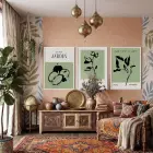 Minimalist Botanik Çizimler 3lü Beyaz Çerçeveli Tablo Seti Bohem Tablo Poster Tablo Resim Çerçevesi