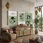 Minimalist Botanik Çizimler 3lü Beyaz Çerçeveli Tablo Seti Bohem Tablo Poster Tablo Resim Çerçevesi