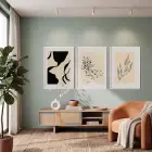 Soyut Bej Siyah Trio 3lü Beyaz Çerçeveli Tablo Seti Poster Tablo Resim Çerçevesi Dekoratif Obje