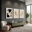 Soyut Bej Siyah Trio 3lü Beyaz Çerçeveli Tablo Seti Poster Tablo Resim Çerçevesi Dekoratif Obje