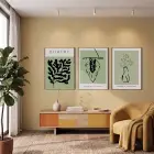 Yeşil Minimalist Bohem 3lü Ahşap Çerçeveli Tablo Seti Bohem Tablo Duvar Tablo Oda Dekorasyonu Salon