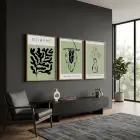 Yeşil Minimalist Bohem 3lü Ahşap Çerçeveli Tablo Seti Bohem Tablo Duvar Tablo Oda Dekorasyonu Salon