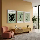 Yeşil Minimalist Bohem 3lü Beyaz Çerçeveli Tablo Seti Bohem Tablo Duvar Tablo Oda Dekorasyonu Salon