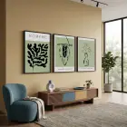Yeşil Minimalist Bohem 3lü Siyah Çerçeveli Tablo Seti Bohem Tablo Resim Çerçevesi Tablo Salon