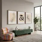 Bej Siyah Soyut Denge 3lü Ahşap Çerçeveli Tablo Seti Salon Duvar Tablo Poster Tablo