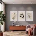 Bej Siyah Soyut Denge 3lü Beyaz Çerçeveli Tablo Seti Tablo Çerçeve Salon Duvar Tablo Dekor