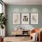 Bej Siyah Soyut Denge 3lü Siyah Çerçeveli Tablo Seti Salon Duvar Tablo Poster Tablo