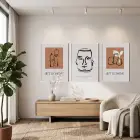 Toprak Tonlu Bohem Çizimler 3lü Beyaz Çerçeveli Tablo Seti Bohem Tablo Poster Tablo Duvar Tablo Ev