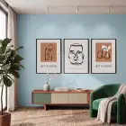 Toprak Tonlu Bohem Çizimler 3lü Siyah Çerçeveli Tablo Seti Bohem Tablo Duvar Tablo Oda Dekorasyonu
