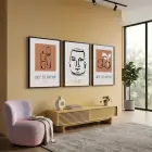 Toprak Tonlu Bohem Çizimler 3lü Siyah Çerçeveli Tablo Seti Bohem Tablo Duvar Tablo Oda Dekorasyonu